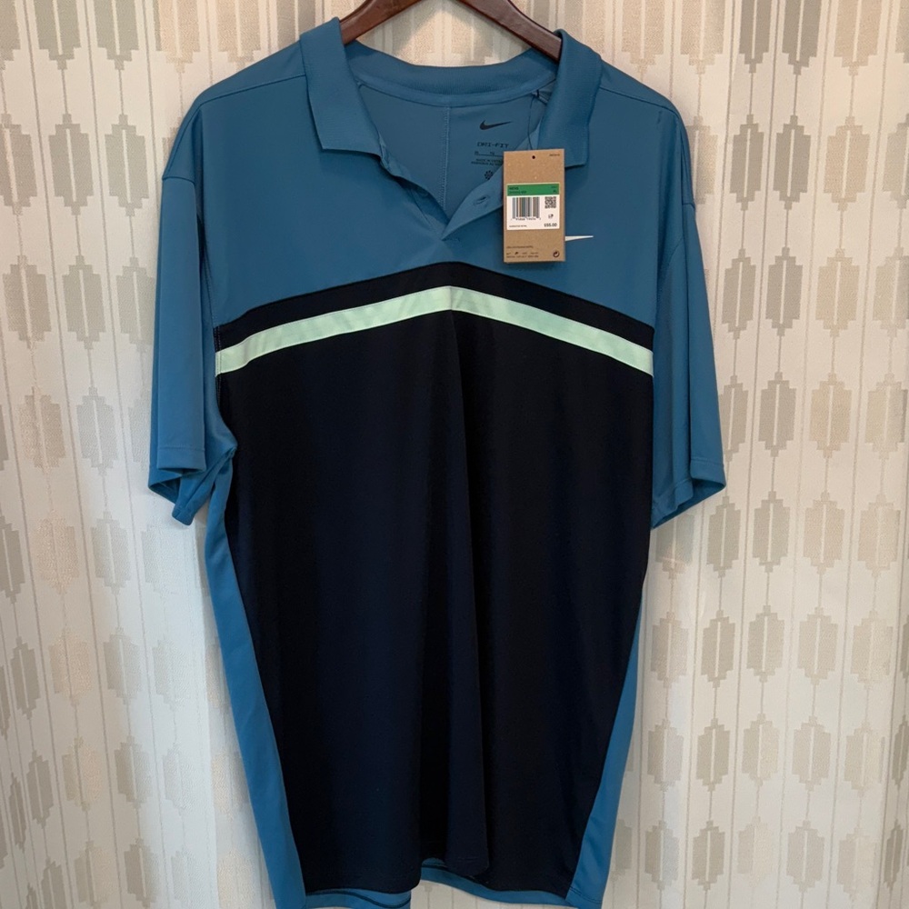 Nike Men's Teal and Black Polo Shirt Dri Fit XL